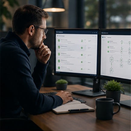 Professional monitoring a reliable workflow dashboard