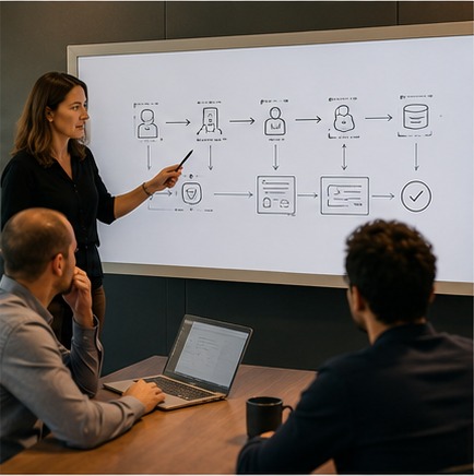 Workflow engineering session at a whiteboard