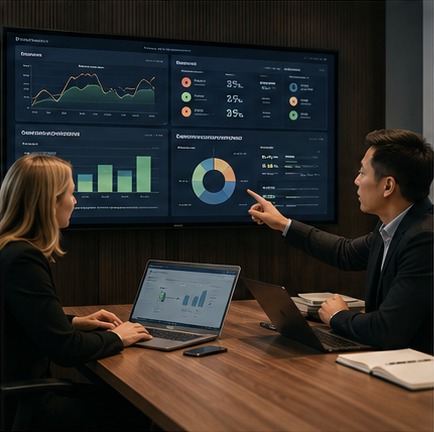 Leadership reviewing performance dashboards